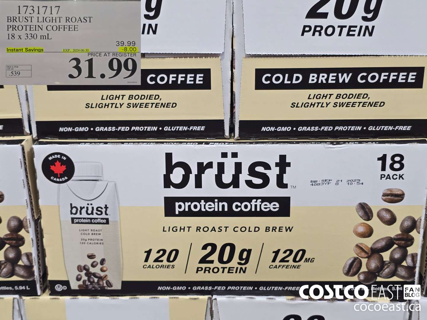 1731717 BRUST LIGHT ROAST PROTEIN COFFEE 18 X 330 mL ($8.00 INSTANT SAVINGS EXPIRES ON 2024-06-30) $31.99