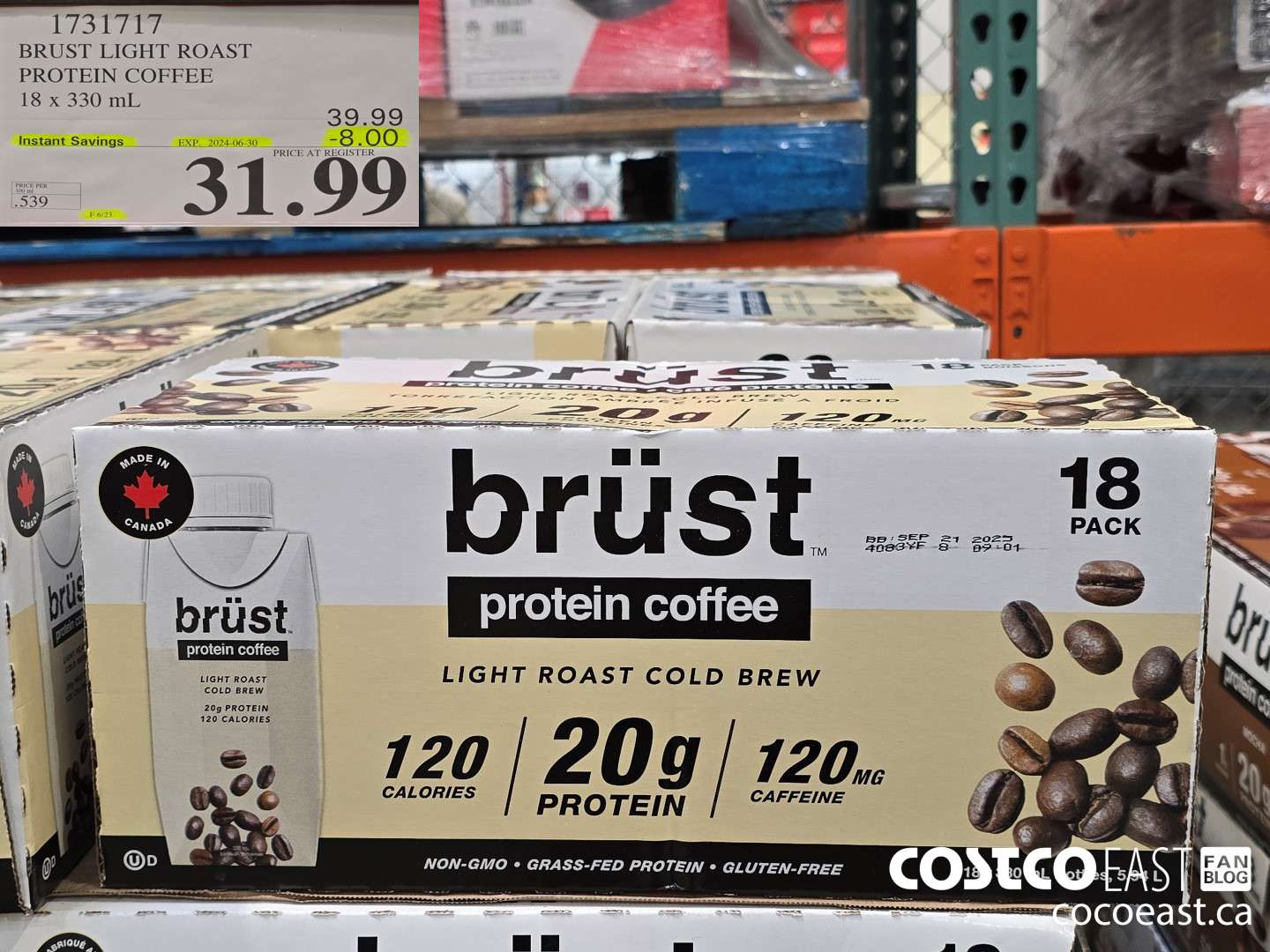 1731717 BRUST LIGHT ROAST PROTEIN COFFEE 18 X 330 mL ($8.00 INSTANT SAVINGS EXPIRES ON 2024-06-30) $31.99