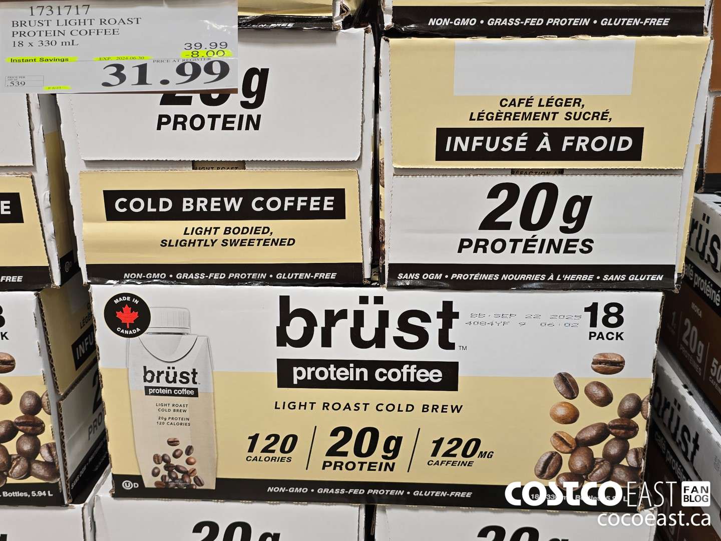 1731717 BRUST LIGHT ROAST PROTEIN COFFEE 18 X 330 mL ($8.00 INSTANT SAVINGS EXPIRES ON 2024-06-30) $31.99