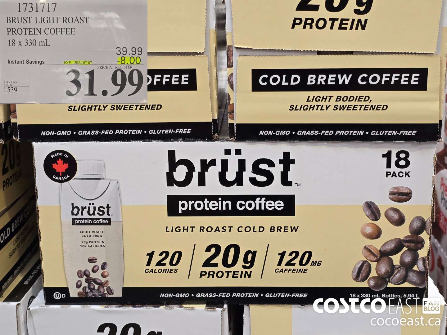 1731717 BRUST LIGHT ROAST PROTEIN COFFEE 18 X 330 mL ($8.00 INSTANT SAVINGS EXPIRES ON 2024-07-07) $31.99