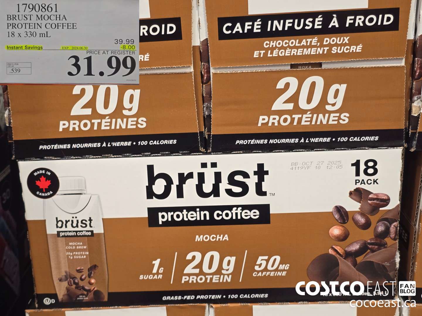1790861 BRUST MOCHA PROTEIN COFFEE 18 x 330 mL ($8.00 INSTANT SAVINGS EXPIRES ON 2024-06-30) $31.99