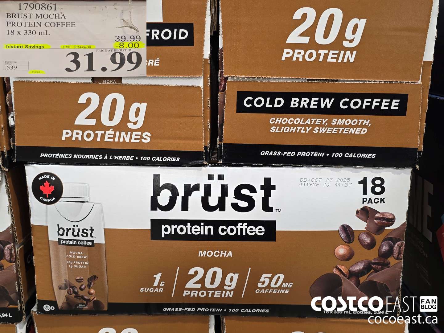 1790861 BRUST MOCHA PROTEIN COFFEE 18 x 330 mL ($8.00 INSTANT SAVINGS EXPIRES ON 2024-06-30) $31.99