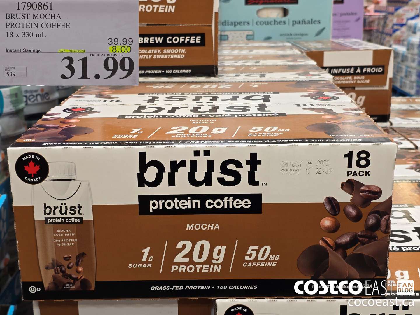 1790861 BRUST MOCHA PROTEIN COFFEE 18 x 330 mL ($8.00 INSTANT SAVINGS EXPIRES ON 2024-06-30) $31.99