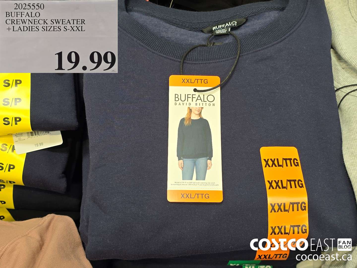 2025550 BUFFALO CREWNECK SWEATER + LADIES SIZES S-XXL $19.99