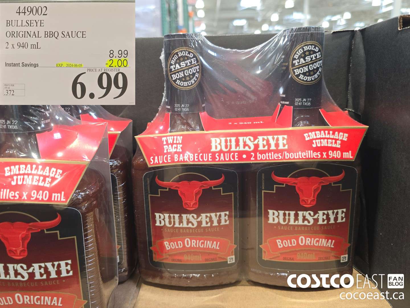 449002 BULLSEYE ORIGINAL BBQ SAUCE 2 X 940 ML ($2.00 INSTANT SAVINGS EXPIRES ON 2024-06-05) $6.99