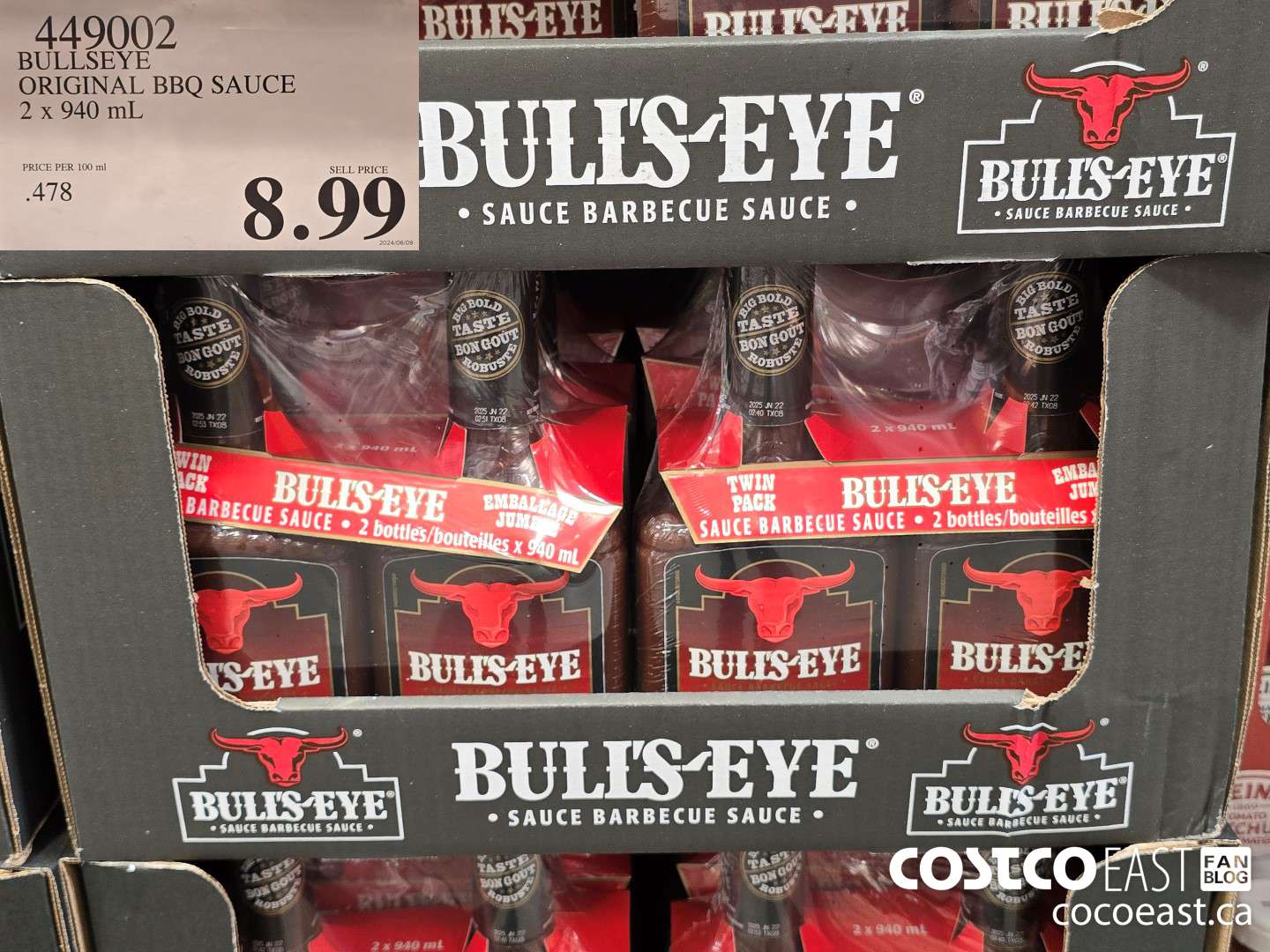 449002 BULLSEYE ORIGINAL BBQ SAUCE 2 X 940 ML $8.99