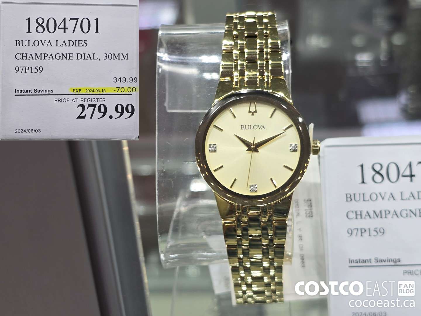 1804701 BULOVA LADIES CHAMPAGNE DIAL, 30MM 97P159 ($70.00 INSTANT SAVINGS EXPIRES ON 2024-06-16) $279.99