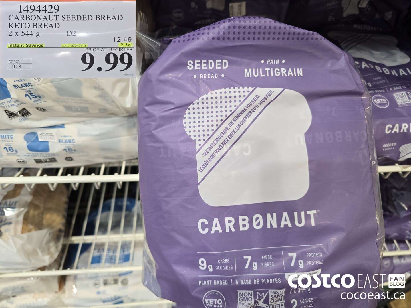 1494429 CARBONAUT SEEDED BREAD KETO BREAD 2 x 544G ($2.50 INSTANT SAVINGS EXPIRES ON 2024-06-16) $9.99