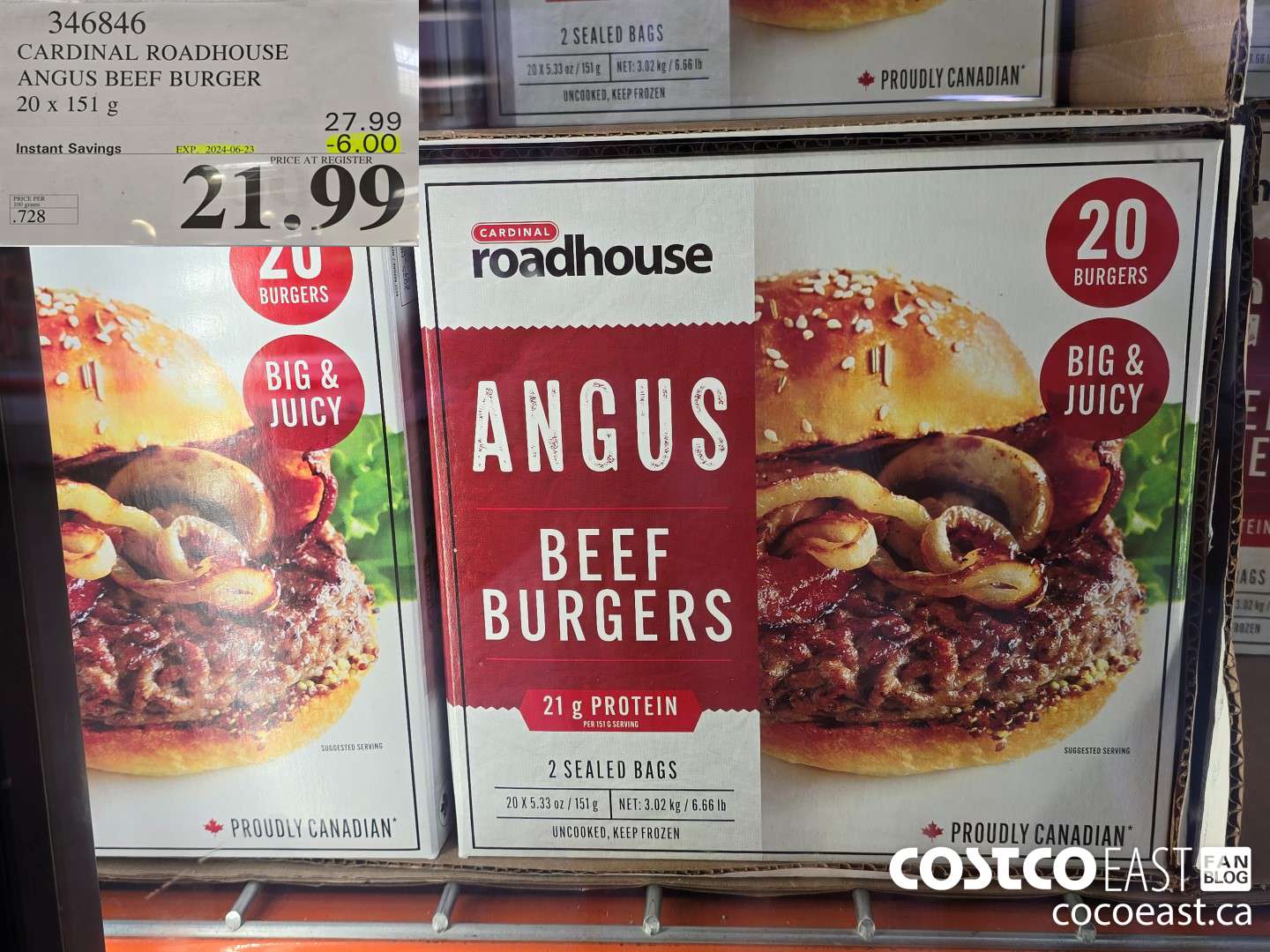 346846 CARDINAL ROADHOUSE ANGUS BEEF BURGER 20 X 151 G ($6.00 INSTANT SAVINGS EXPIRES ON 2024-06-23) $21.99