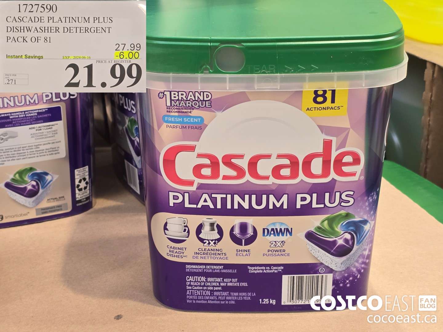 1727590 CASCADE PLATINUM PLUS DISHWASHER DETERGENT PACK OF 81 ($6.00 INSTANT SAVINGS EXPIRES ON 2024-06-16) $21.99