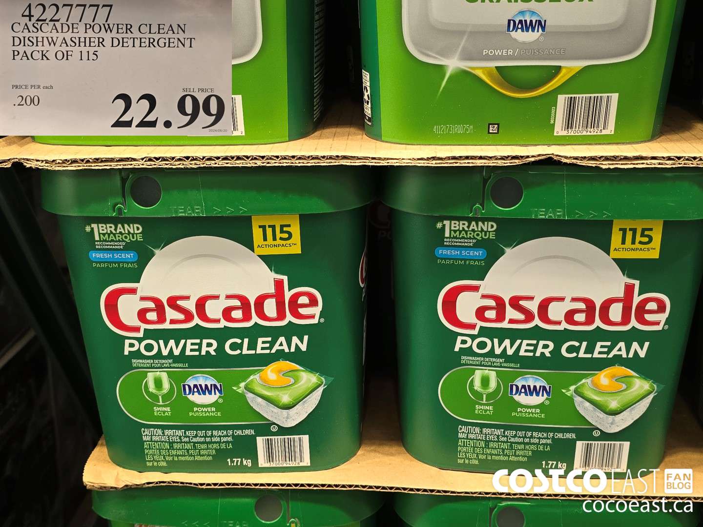 4227777 CASCADE POWER CLEAN DISHWASHER DETERGENT PACK OF 115 $22.99