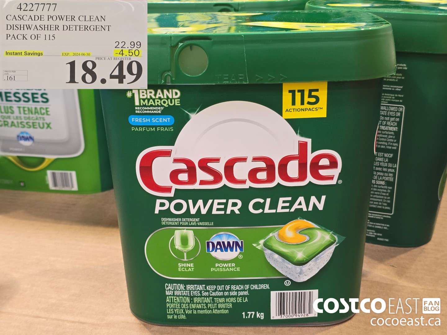 4227777 CASCADE POWER CLEAN DISHWASHER DETERGENT PACK OF 115 ($4.50 INSTANT SAVINGS EXPIRES ON 2024-06-30) $18.49