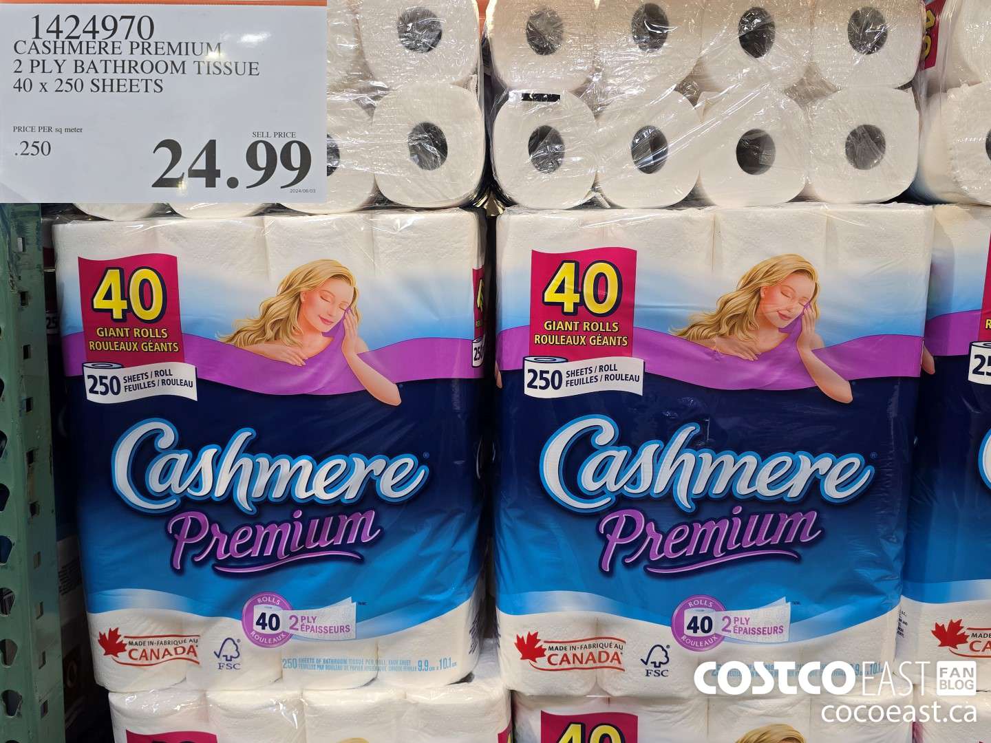 1424970 CASHMERE PREMIUM 2 PLY BATHROOM TISSUE 40 x 250 sheets $24.99