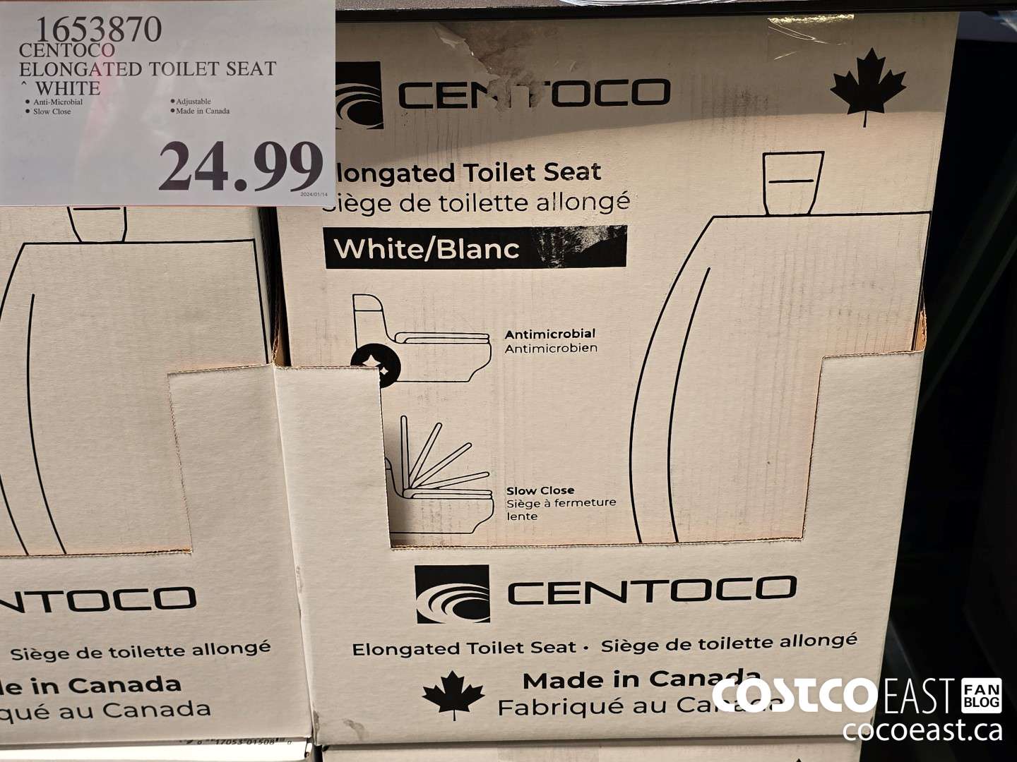 1653870 CENTOCO ELONGATED TOILET SEAT WHITE $24.99