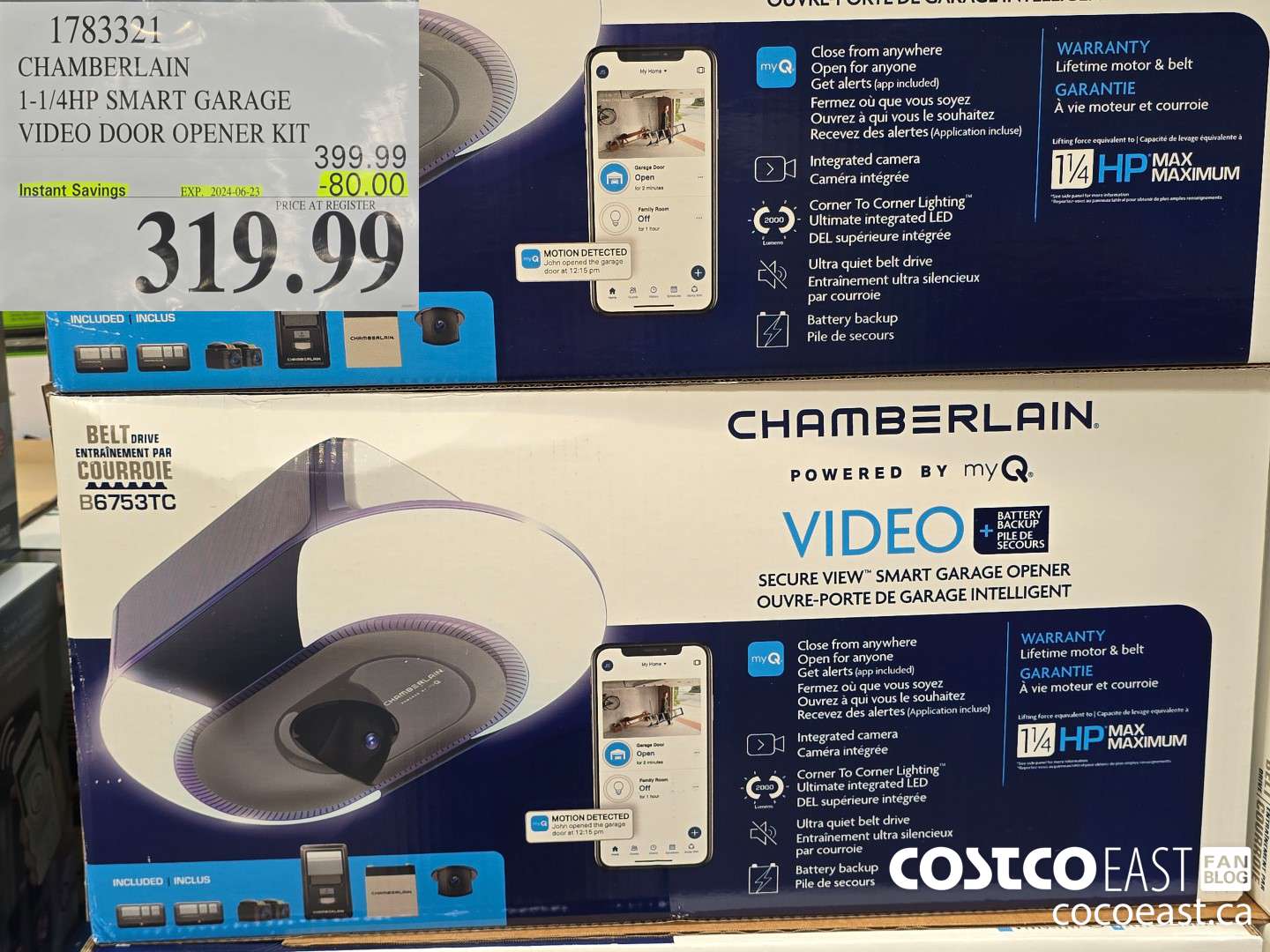 1783321 CHAMBERLAIN 1-1/4HP SMART GARAGE VIDEO DOOR OPENER KIT ($80.00 INSTANT SAVINGS EXPIRES ON 2024-06-23) $319.99