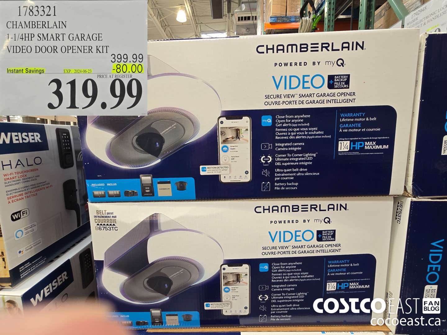 1783321 CHAMBERLAIN 1-1/4HP SMART GARAGE VIDEO DOOR OPENER KIT ($80.00 INSTANT SAVINGS EXPIRES ON 2024-06-23) $319.99