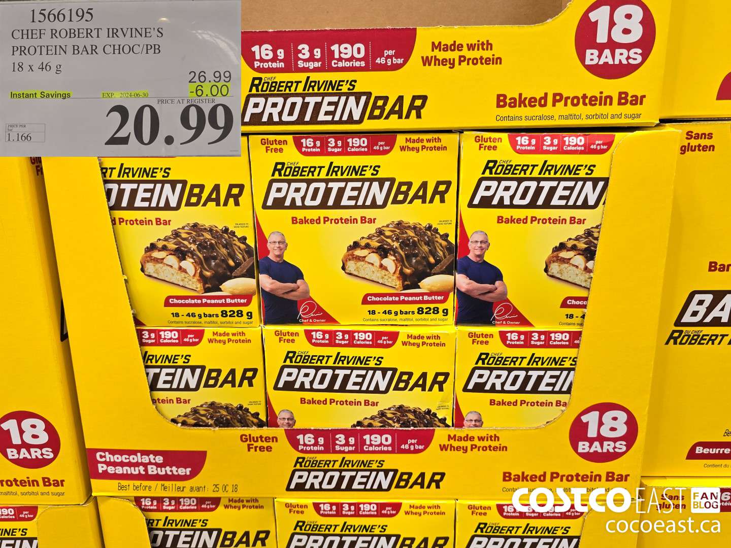 1566195 CHEF ROBERT IRVINE'S PROTEIN BAR 18 x 46 g ($6.00 INSTANT SAVINGS EXPIRES ON 2024-06-30) $20.99