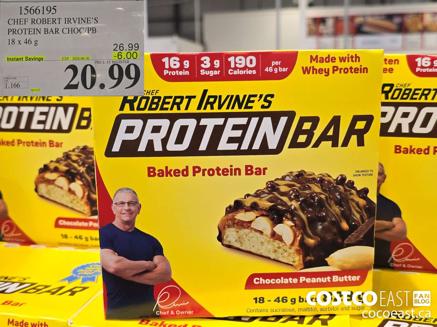 1566195 CHEF ROBERT IRVINE'S PROTEIN BAR 18 x 46 g ($6.00 INSTANT SAVINGS EXPIRES ON 2024-06-30) $20.99