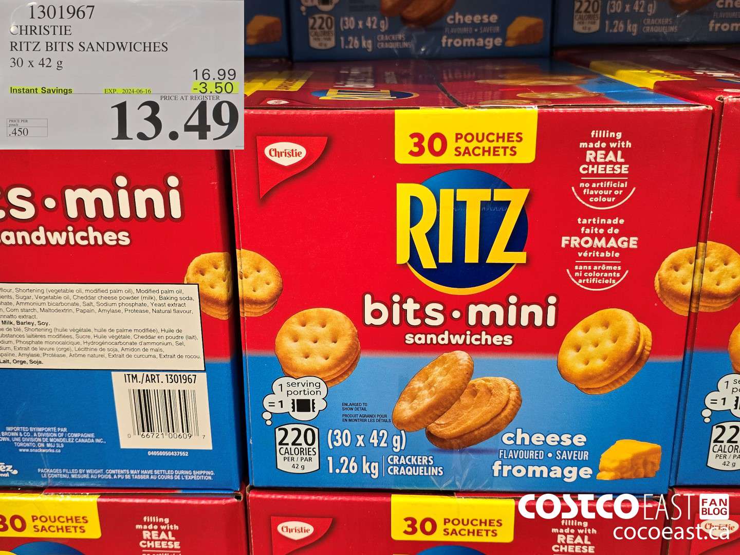 1301967 CHRISTIE RITZ BITS SANDWICHES 30 x 42 g ($3.50 INSTANT SAVINGS EXPIRES ON 2024-06-16) $13.49