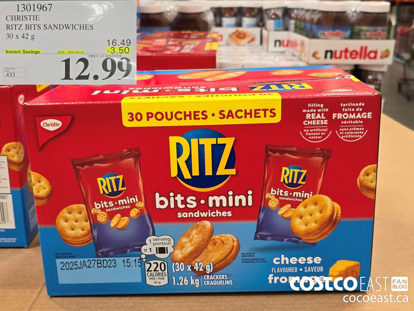 1301967 CHRISTIE RITZ BITS SANDWICHES 30 x 42 g ($3.50 INSTANT SAVINGS EXPIRES ON 2024-06-16) $13.49