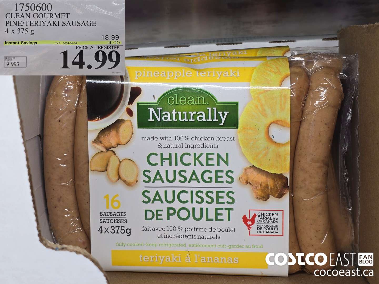 1750600 CLEAN GOURMET PINEAPPLE/TERIYAKI SAUSAGE 4 X 375 G ($4.00 INSTANT SAVINGS EXPIRES ON 2024-06-09) $14.99