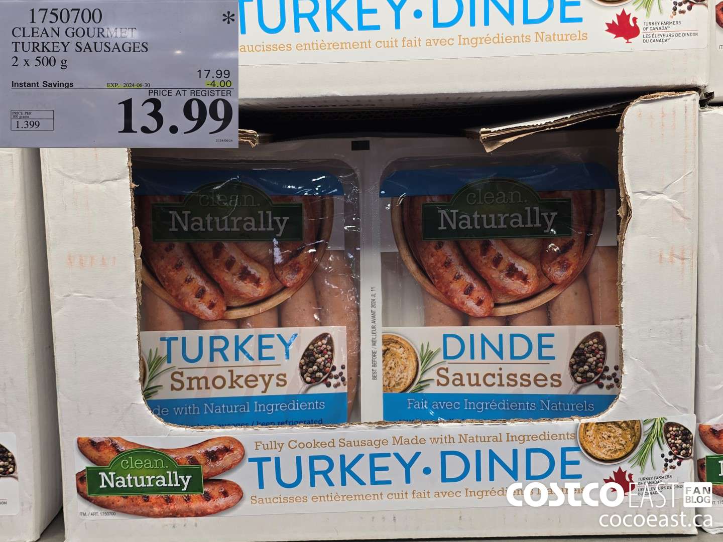 1750700 CLEAN GOURMET TURKEY SAUSAGES 2 X 500 G ($4.00 INSTANT SAVINGS EXPIRES ON 2024-06-30) $13.99