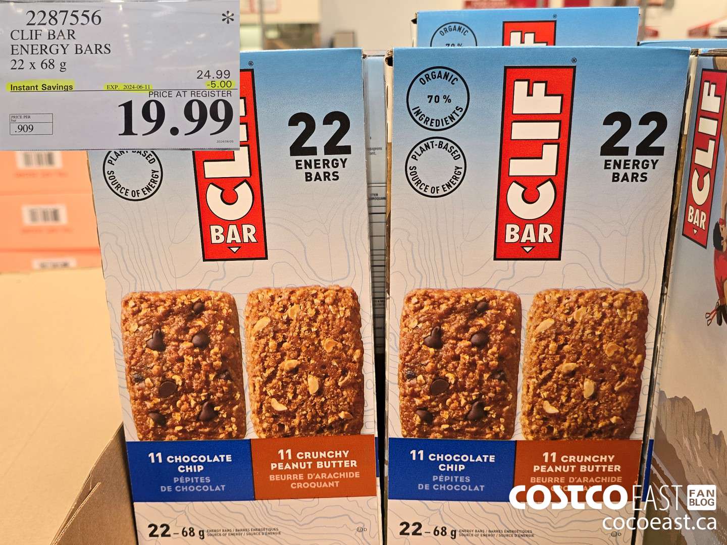2287556 CLIF BAR ENERGY BARS 22 X 68 G ($5.00 INSTANT SAVINGS EXPIRES ON 2024-06-11) $19.99