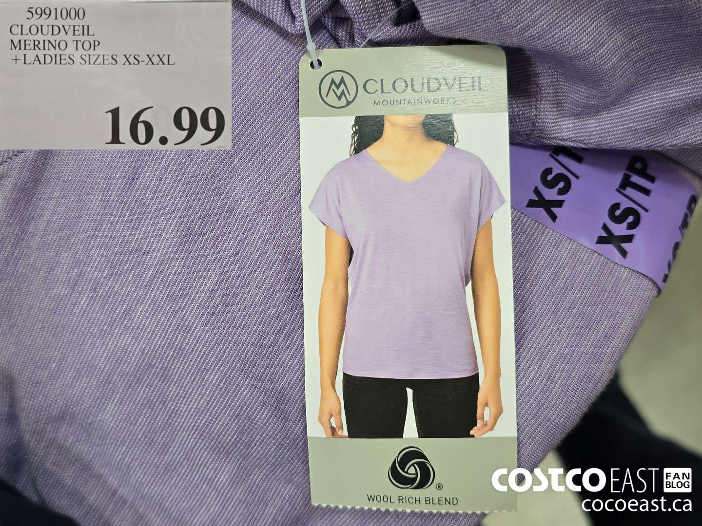 5991000 CLOUDVEIL MERINO TOP + LADIES SIZES XS-XXL $16.99