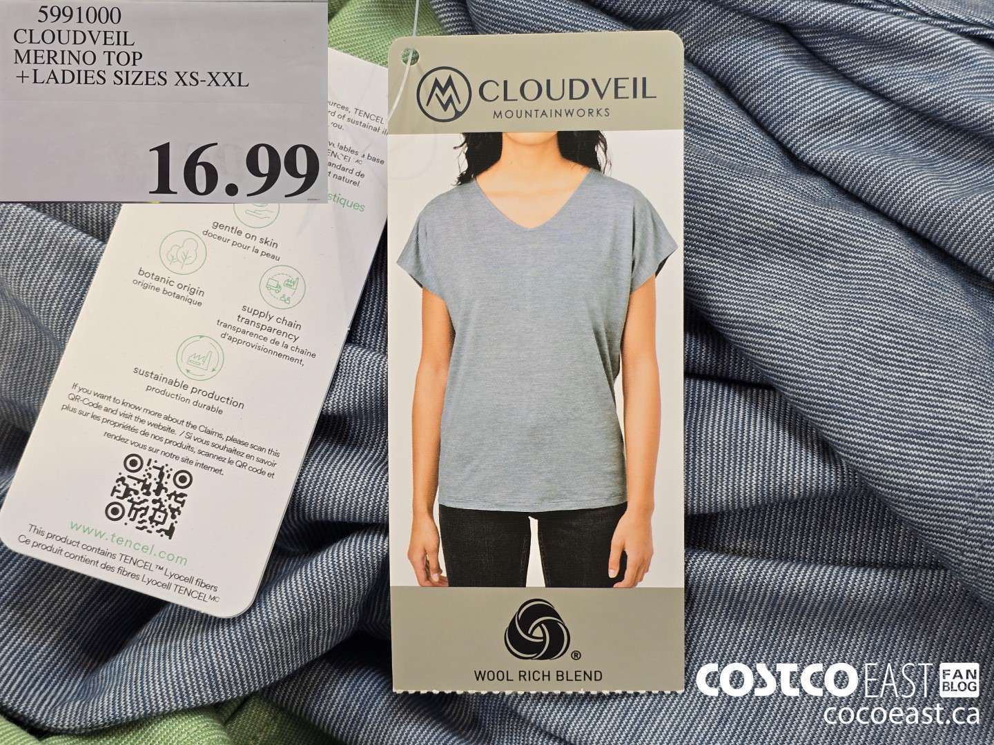 5991000 CLOUDVEIL MERINO TOP + LADIES SIZES XS-XXL $16.99