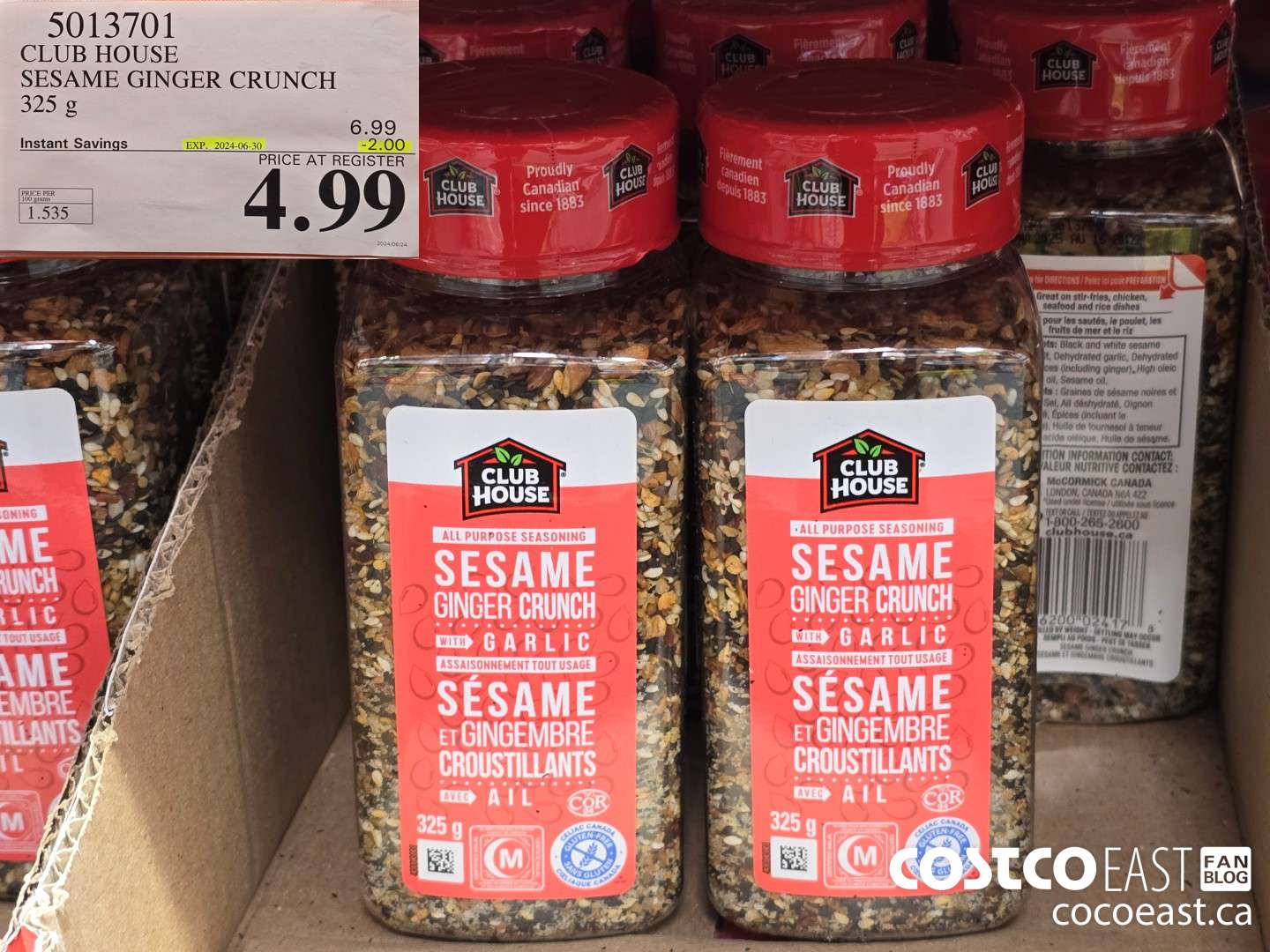 5013701 CLUB HOUSE SESAME GINGER CRUNCH 325 G ($2.00 INSTANT SAVINGS EXPIRES ON 2024-06-30) $4.99
