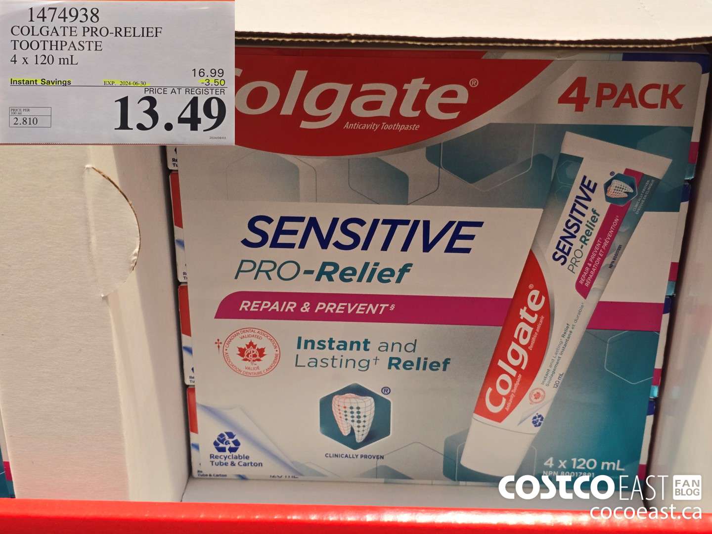 1474938 COLGATE PRO-RELIEF TOOTHPASTE 4 x 120 mL ($3.50 INSTANT SAVINGS EXPIRES ON 2024-06-30) $13.49