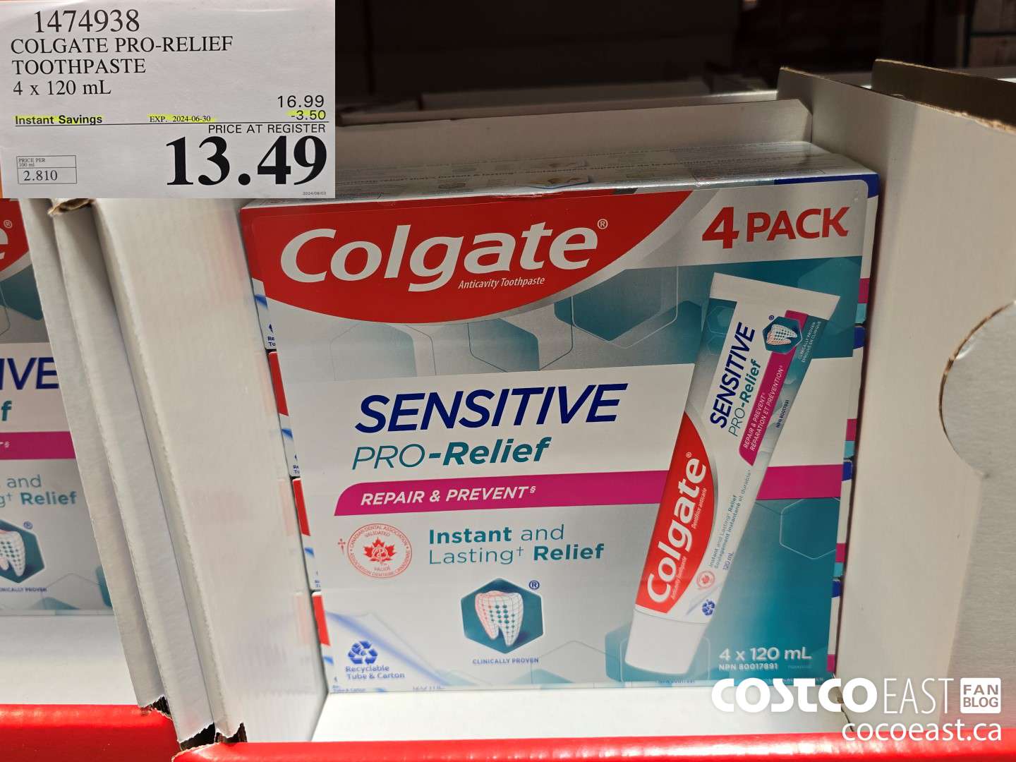 1474938 COLGATE PRO-RELIEF TOOTHPASTE 4 x 120 mL ($3.50 INSTANT SAVINGS EXPIRES ON 2024-06-30) $13.49