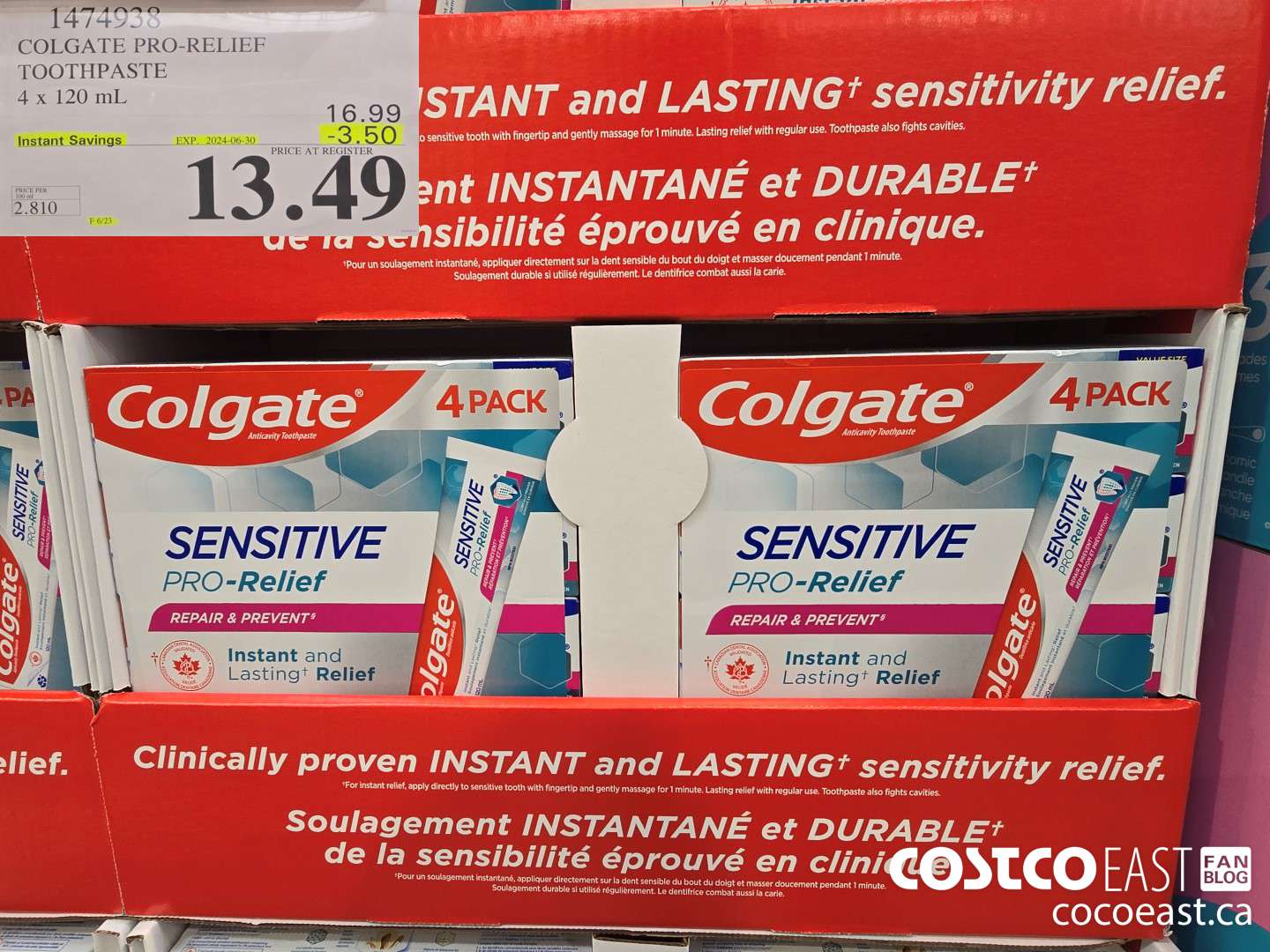 1474938 COLGATE PRO-RELIEF TOOTHPASTE 4 x 120 mL ($3.50 INSTANT SAVINGS EXPIRES ON 2024-06-30) $13.49