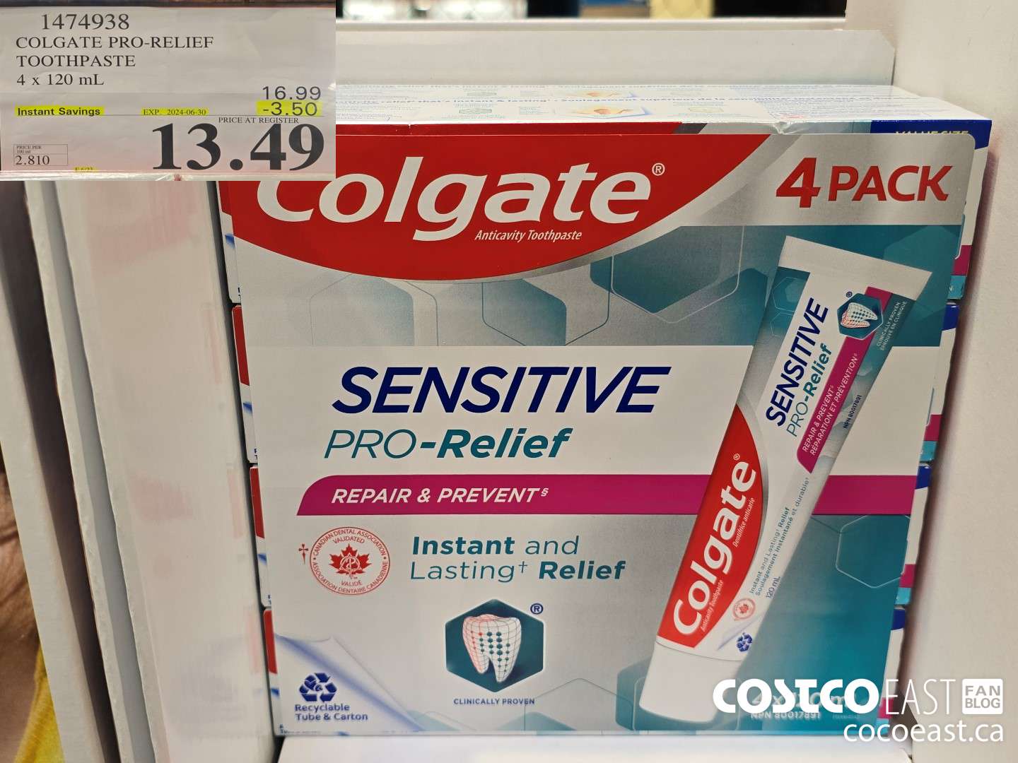1474938 COLGATE PRO-RELIEF TOOTHPASTE 4 x 120 mL ($3.50 INSTANT SAVINGS EXPIRES ON 2024-06-30) $13.49