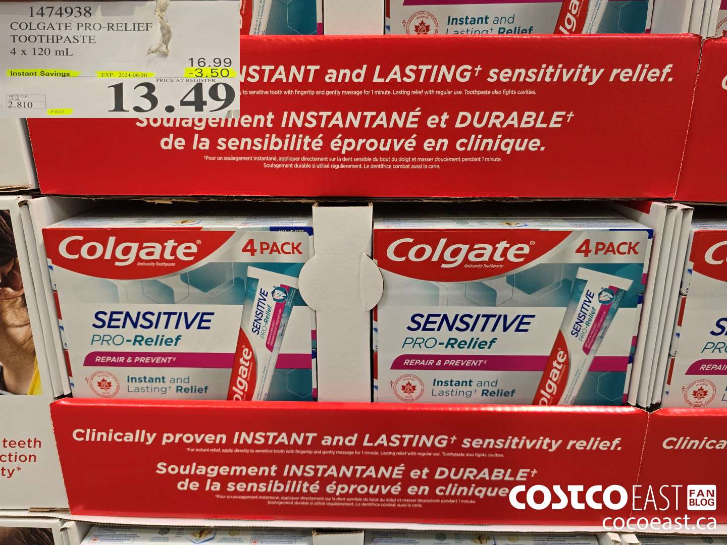1474938 COLGATE PRO-RELIEF TOOTHPASTE 4 x 120 mL ($3.50 INSTANT SAVINGS EXPIRES ON 2024-06-30) $13.49