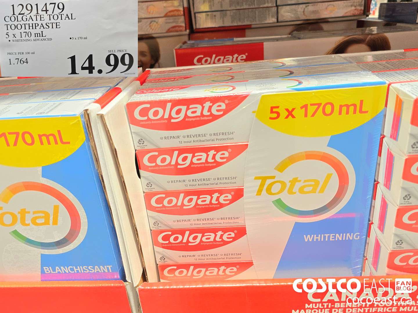 1291479 COLGATE TOTAL TOOTHPASTE 5 x 170 mL $14.99