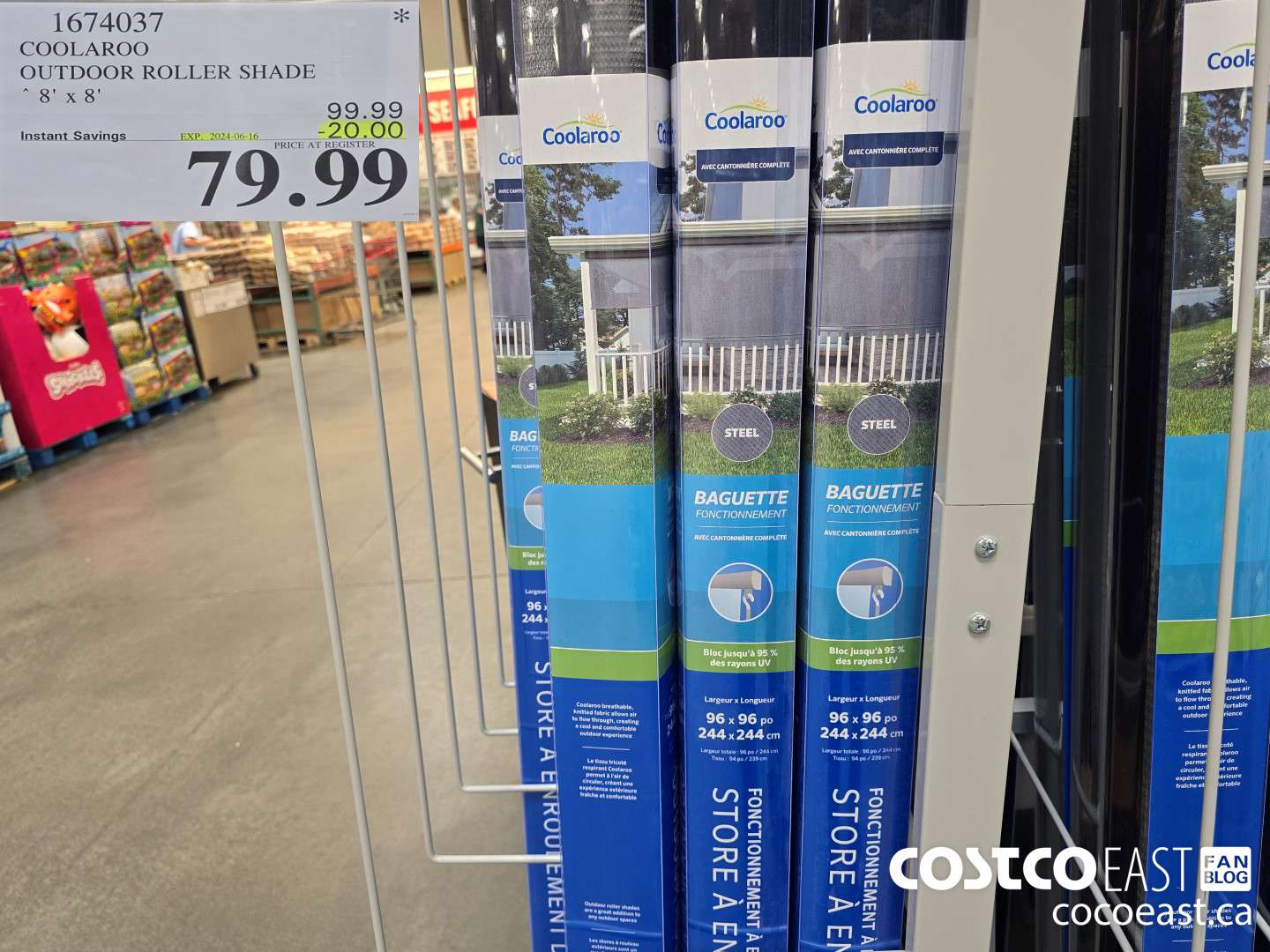 1674037 COOLAROO OUTDOOR ROLLER SHADE 8' X 8' ($20.00 INSTANT SAVINGS EXPIRES ON 2024-06-16) $79.99