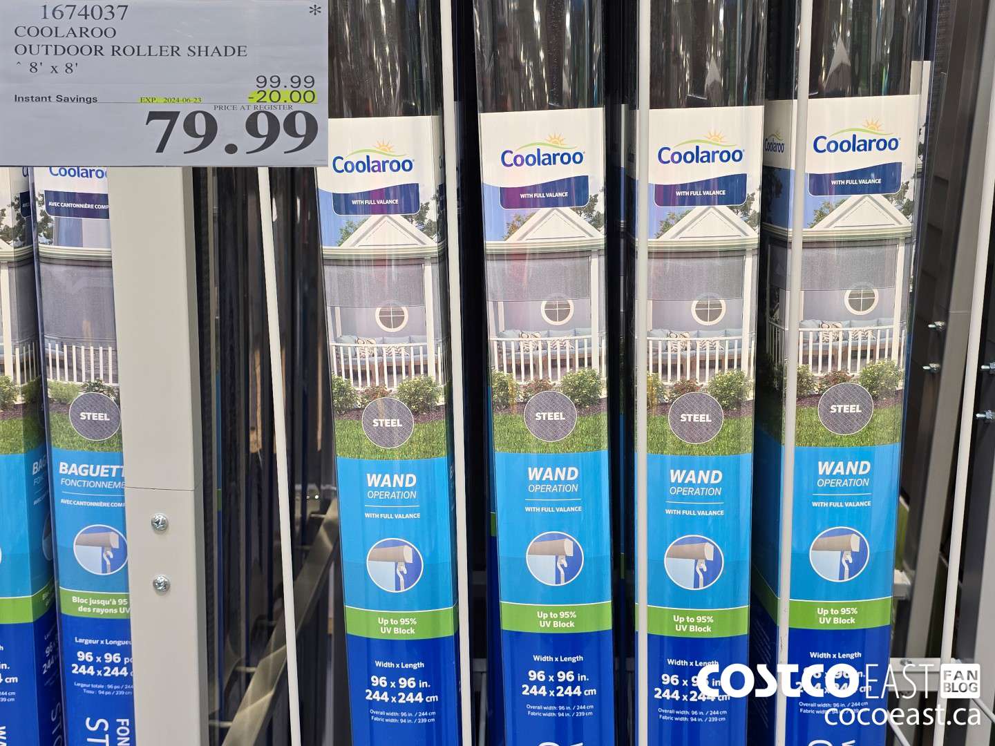 1674037 COOLAROO OUTDOOR ROLLER SHADE 8' X 8' ($20.00 INSTANT SAVINGS EXPIRES ON 2024-06-23) $79.99