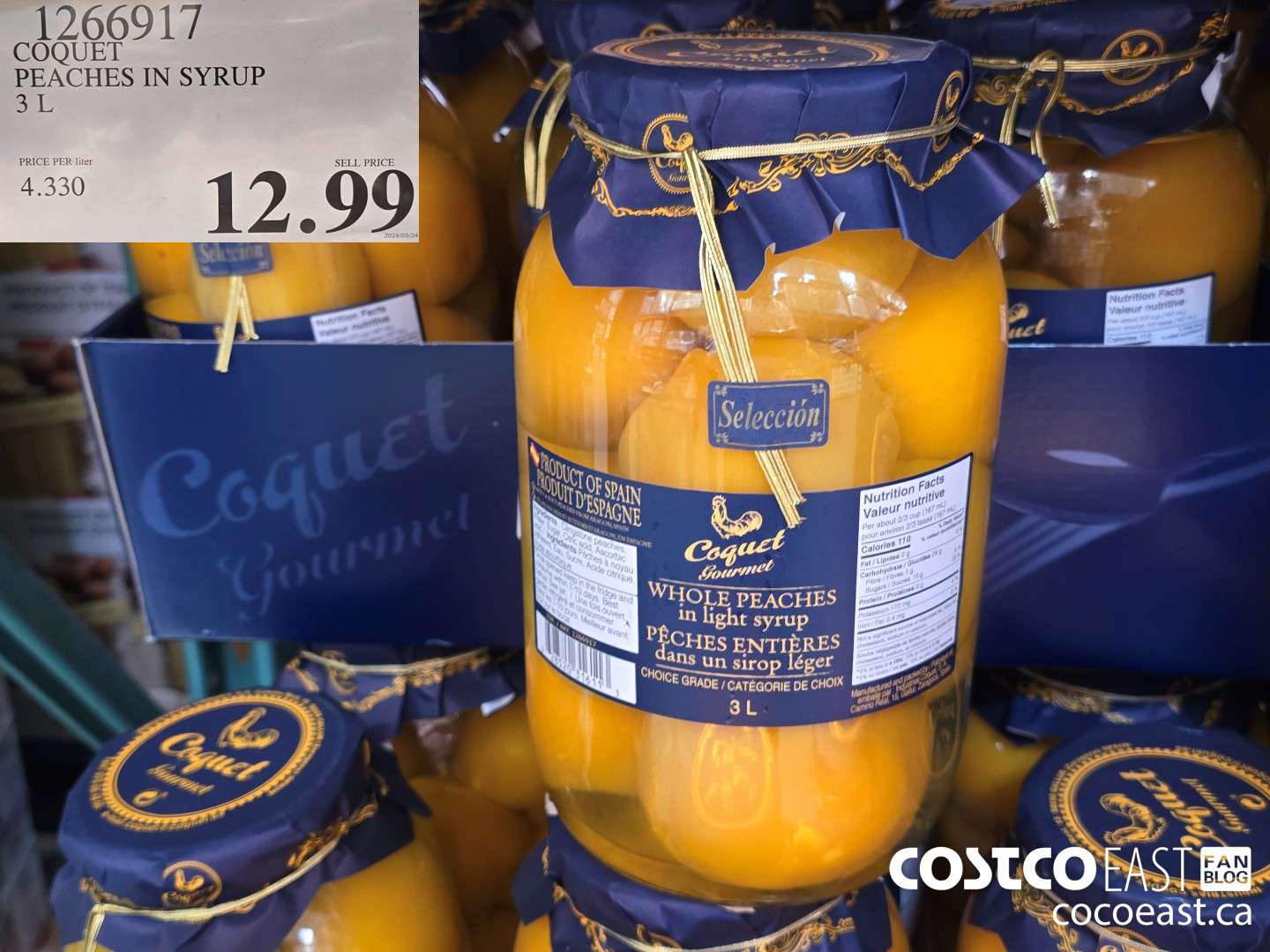 1266917 COQUET PEACHES IN SYRUP 3L $12.99