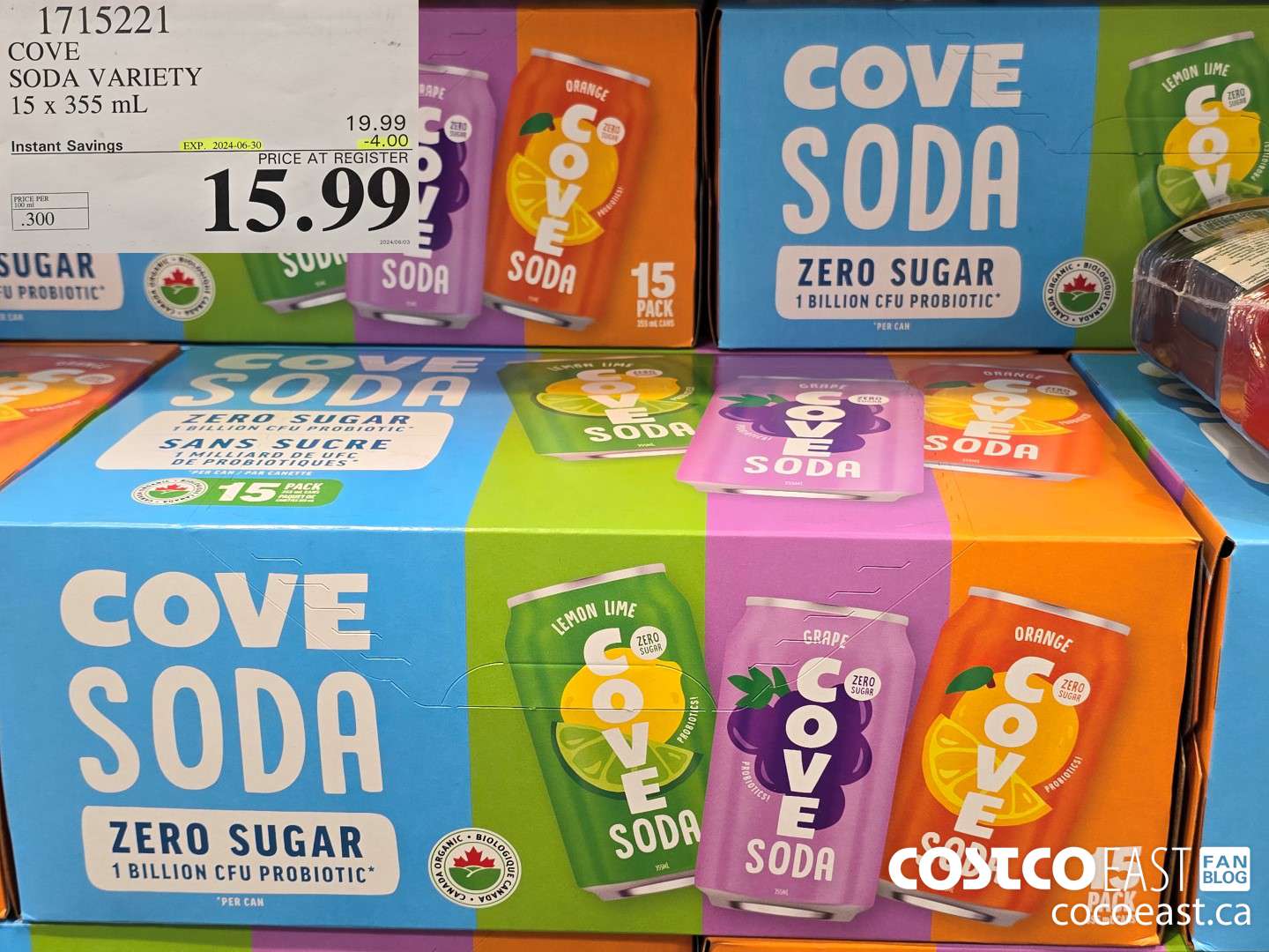 1715221 COVE SODA VARIETY 15 X 355 ML ($4.00 INSTANT SAVINGS EXPIRES ON 2024-06-30) $15.99