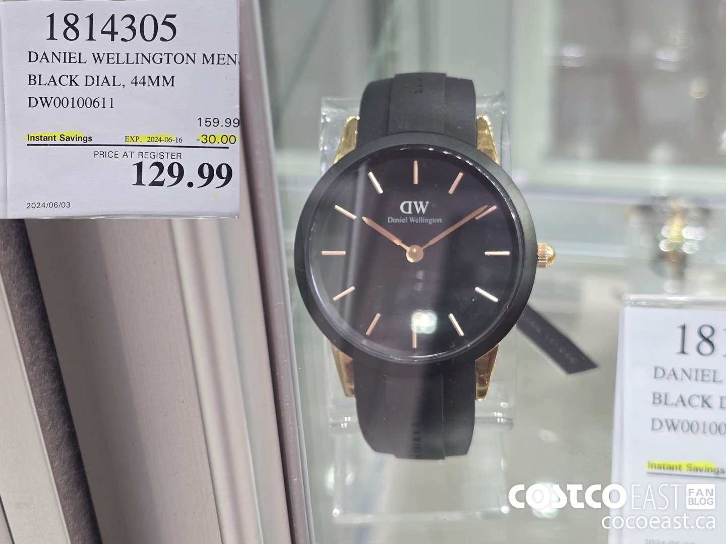 1814305 DANIEL WELLINGTON MEN, BLACK DIAL, 44MM DW00100611 ($30.00 INSTANT SAVINGS EXPIRES ON 2024-06-16) $129.99