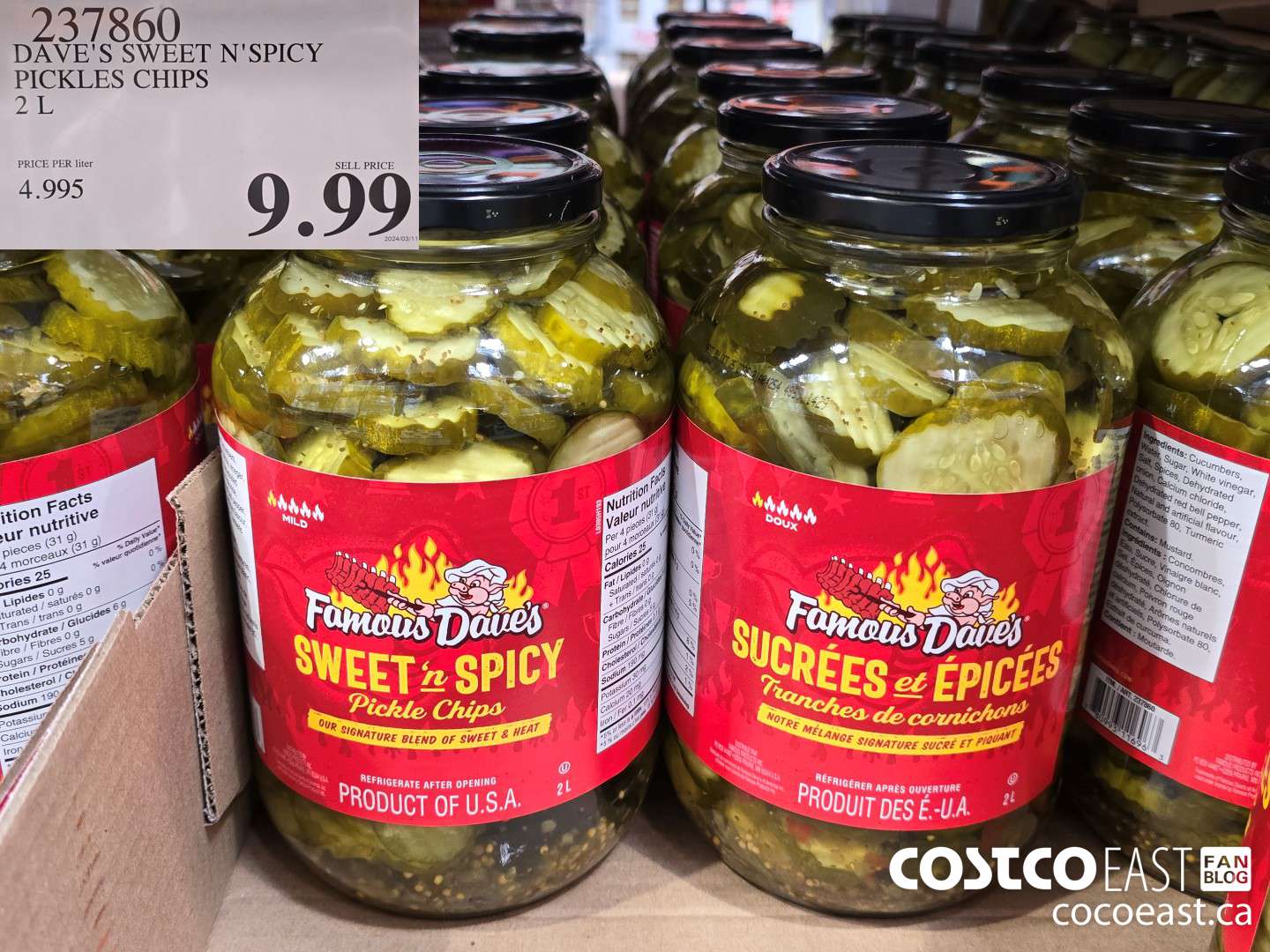 237860 DAVE'S SWEET N'SPICY PICKLES CHIPS 2 L $9.99