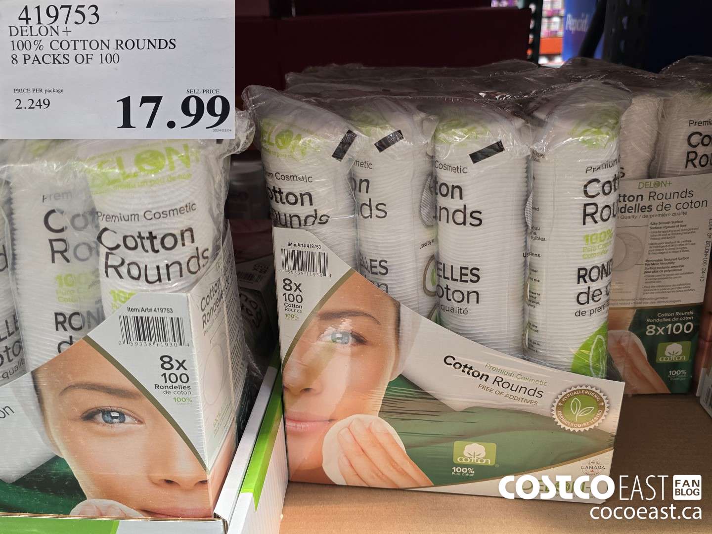 419753 DELON + 100% COTTON ROUNDS 8 PACKS OF 100 $17.99