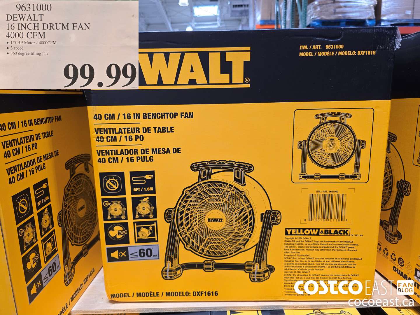 9631000 DEWALT 16 INCH DRUM FAN 4000 CFM $99.99