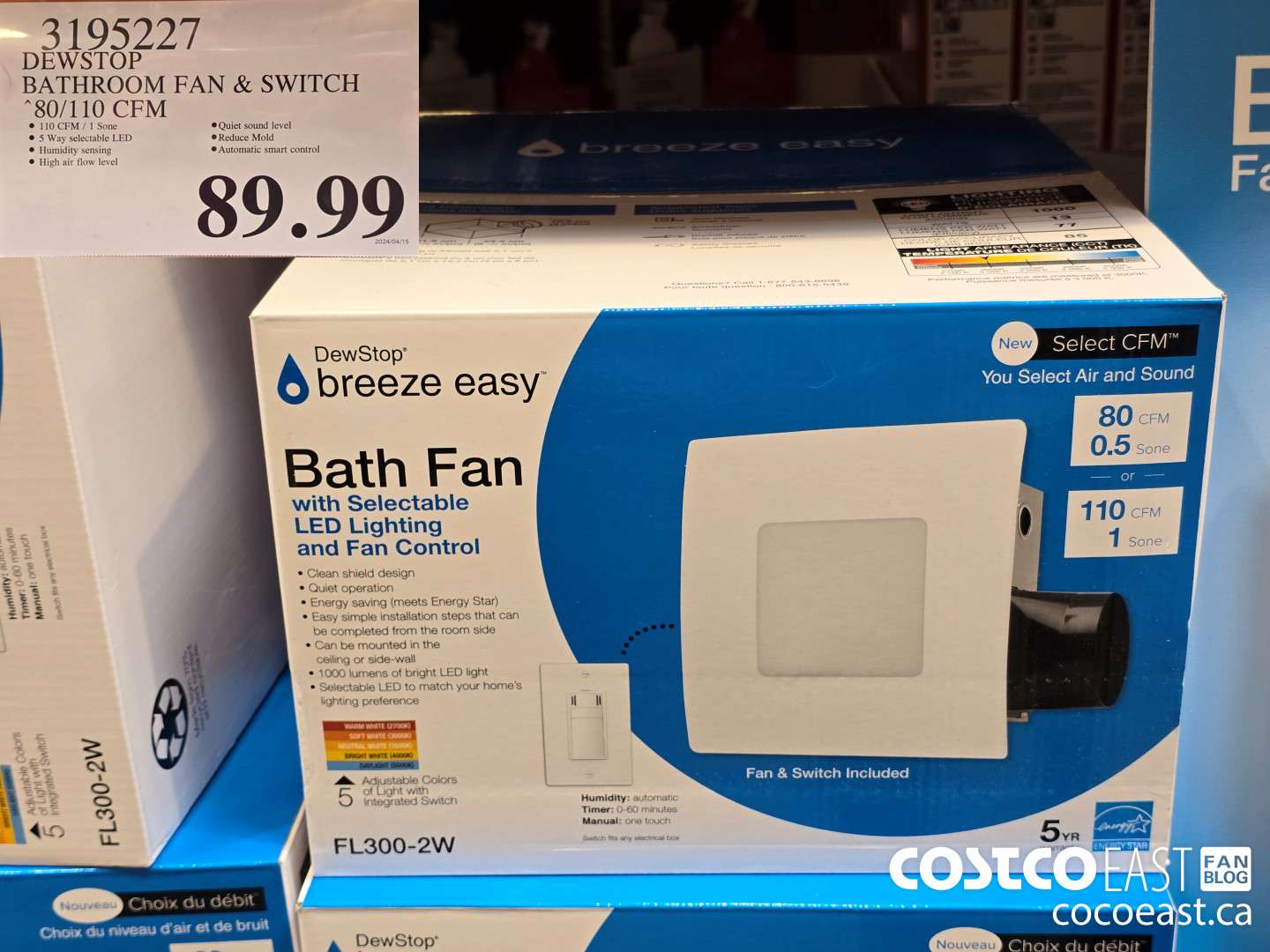 3195227 DEWSTOP BATHROOM FAN & SWITCH 80/110 CFM $89.9