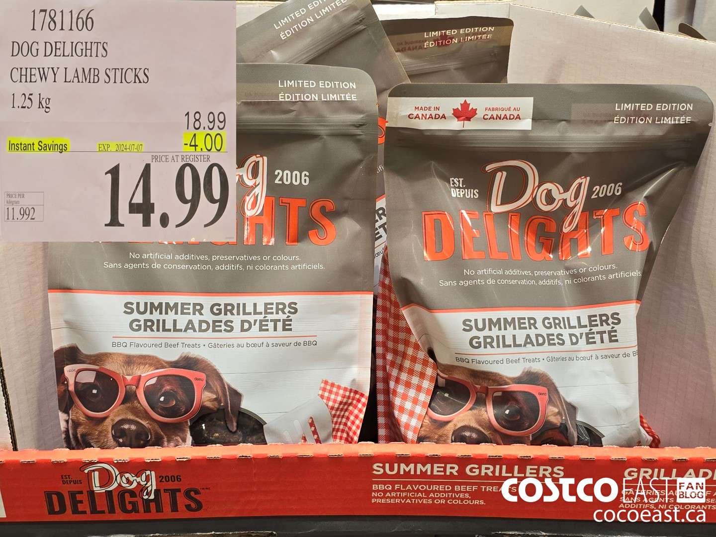 1781166 DOG DELIGHTS CHEWY LAMB STICKS 1.25 KG ($4.00 INSTANT SAVINGS EXPIRES ON 2024-06-30) $14.99