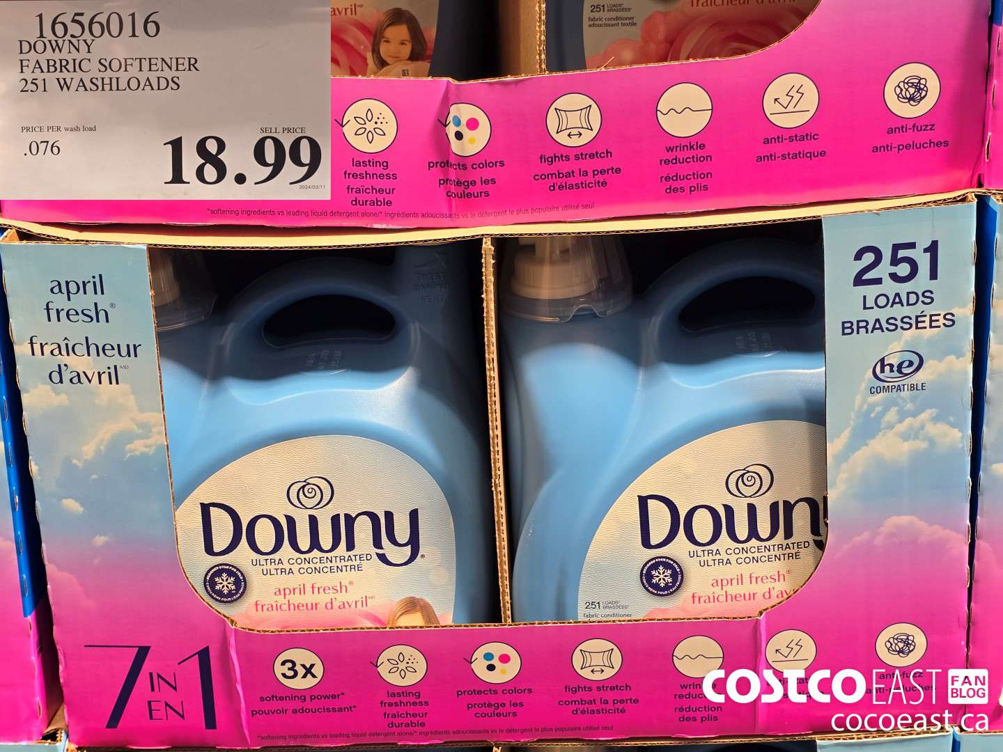 1656016 DOWNY FABRIC SOFTENER 251 washloads $18.99
