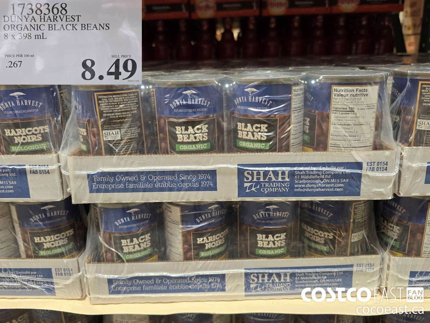 1738368 DUNYA HARVEST ORGANIC BLACK BEANS 8 x 398ml $8.49