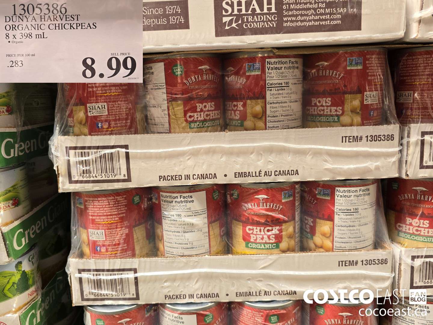 1305386 DUNYA HARVEST ORGANIC CHICKPEAS 8 x 398 mL $8.99