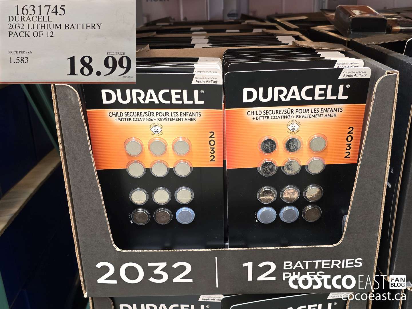 1631745 DURACELL 2032 LITHIUM BATTERY PACK OF 12 $18.99